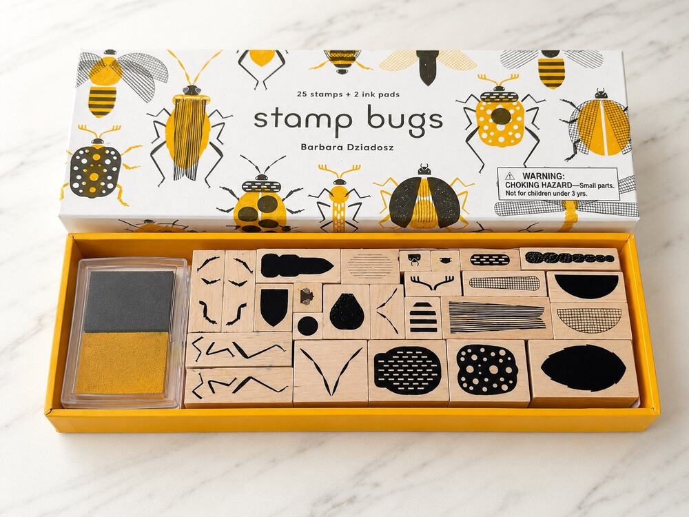 Barbara Dziadosz Stamp Bugs 25 Rubber Stamps + 2 Ink Pads Complete Boxed Set